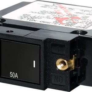 BLUE SEA 7433 CIRCUIT BREAKER SC1 SLOT ROCKER 50A, 50 Ampere; 240 Volt AC/ 32 Volt DC; Single Pole Magnetic Hydraulic Type; Restricted-OFF Rocker Actuator; #10-32 Screw Terminal; Single