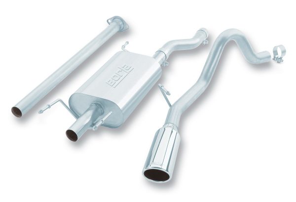 BORLA 140140 Exhaust System Kit; Cat-Back System; T-304 Stainless Steel; With Muffler; 2-1/4 Inch Pipe Diameter; Single Exhaust With Single Exit; Side Exit; 4 Inch Diameter x 14 Inch Length Round Polished T-304 Stainless Steel Tip