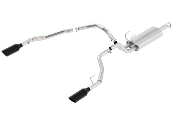 BORLA 140307BC Cat-Back Perf. Exhaust Sys. for 2009 Dodge 1500 & 2010-2018 Ram Classic 1500 V8 T-304 Stainless Steel S-Type Sound Dual Split Rear Exit Single 4 INCH Round Black Chrome Tips On Each Side
