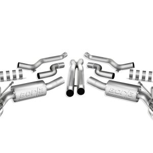 BORLA 140356 Cat-Back Perf. Exhaust System for 2010-2013 Chevrolet Camaro SS V8 T-304 Stainless Steel ATAK Sound Dual Split Rear Exit Single 4.5 INCH Round Polished T-304 Stainless Steel Tips Each Side