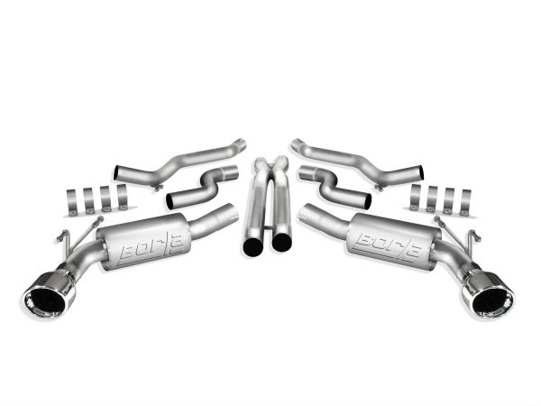 BORLA 140356 Cat-Back Perf. Exhaust System for 2010-2013 Chevrolet Camaro SS V8 T-304 Stainless Steel ATAK Sound Dual Split Rear Exit Single 4.5 INCH Round Polished T-304 Stainless Steel Tips Each Side