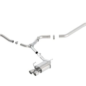 BORLA 140595 Cat-Back Perf. Exhaust Sys. for 2015-2021 Subaru Impreza WRX & WRX STI 2.0L/ 2.5L 4 Cyl. T-304 SS S-TypeDual Split Rear Exit Dual 3.5 INCH Round Polished T-304 Stainless Tips Each Side