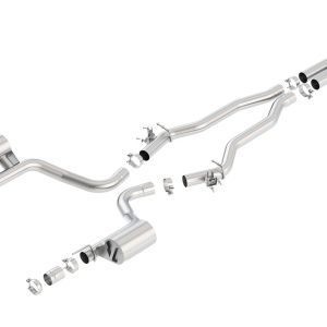 BORLA 140648 Cat-Back Sys. for 15-23 Dodge Challenger SRT Hellcat 6.2L V8 AT/MT RWD With MDS (cyl. deact.) Valves. Has Valve Simulators. Does NOT Include Tips Use Factory Bezel/Valance.