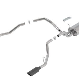 BORLA 140752BC Cat-Back Perf. Exhaust Sys. for 19-23 Ram 1500 V8 Incl. E-Torque Incl. Rebel & G/T Models (Exc. Classic) T-304 S-Type Dual Split Rear Exit Single 5 INCH Round Black Chrome Tips Each Side.