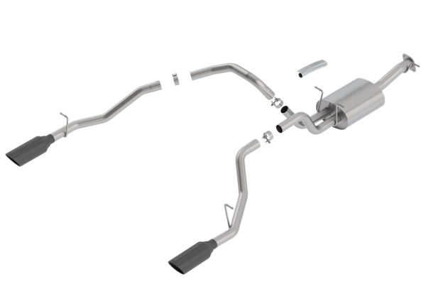 BORLA 140752BC Cat-Back Perf. Exhaust Sys. for 19-23 Ram 1500 V8 Incl. E-Torque Incl. Rebel & G/T Models (Exc. Classic) T-304 S-Type Dual Split Rear Exit Single 5 INCH Round Black Chrome Tips Each Side.