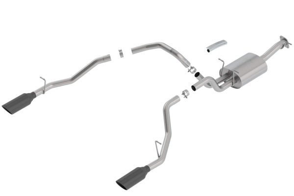 BORLA 140753BC Cat-Back Perf. Exhaust System for 2019-2023 Ram 1500 V8 (Incl. E-Torque) (Exc. Classic) T-304 Stainless Steel ATAK Sound Dual Split Rear Exit Single 5 INCH Round Black Chrome Tips Each Side