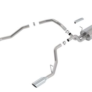 BORLA 140758 Exhaust System; Touring Cat Back System; T-304 Stainless Steel; With Mufflers; 3 INCH Diameter To 2.5 INCH: Single Exhaust Dual Exit; 5 INCH Single Round Rolled Angle-Cut Polished
