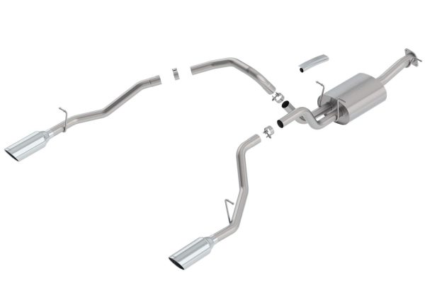 BORLA 140758 Exhaust System; Touring Cat Back System; T-304 Stainless Steel; With Mufflers; 3 INCH Diameter To 2.5 INCH: Single Exhaust Dual Exit; 5 INCH Single Round Rolled Angle-Cut Polished