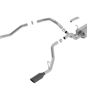 BORLA 140758BC Cat-Back Perf. Exhaust Sys. for 19-23 Ram 1500 V8 Incl. e-Torque incl. Rebel & G/T Models (Exc. Classic) T-304 Touring Dual Split Rear Exit Single 5 INCH Rnd. Blck. Chrome Tips Each Side.