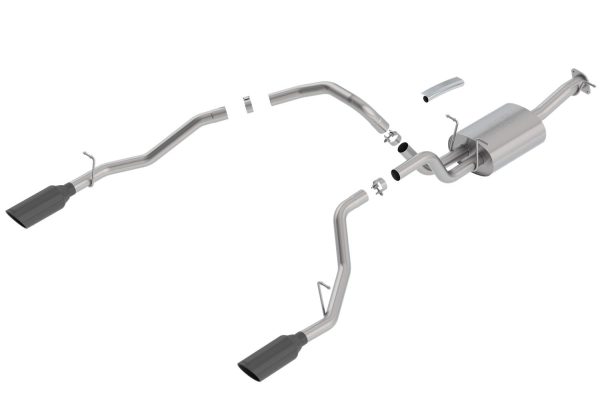 BORLA 140758BC Cat-Back Perf. Exhaust Sys. for 19-23 Ram 1500 V8 Incl. e-Torque incl. Rebel & G/T Models (Exc. Classic) T-304 Touring Dual Split Rear Exit Single 5 INCH Rnd. Blck. Chrome Tips Each Side.