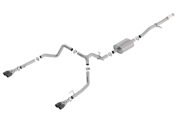 BORLA 140770BC Cat-Back Perf. Exhaust Sys. for 2019-2024 Chevrolet Silverado 1500 / GMC Sierra 1500 5.3L V8 S-Type Sound Dual Split Rear Exit Dual 3.5 INCH Rond Black Chrome Tips Each Side
