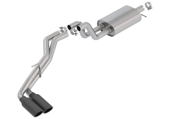 BORLA 140789BC Cat-Back Performance Exhaust System for 2019-2023 Ford Ranger 4 Cyl. T-304 Stainless Steel S-Type Sound Dual Right Side Exit Single 4 INCH Round Black Chrome Tip On Each Tail Pipe
