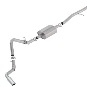 BORLA 140794 S-Type Cat-Back Exhaust System 3 in. Into Muffler True Dual 4.0 in. x 11.50 in. Single Rolled Angle-Cut Tip Truck Side Exit S-Type Cat-Back Exhaust System