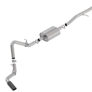 BORLA 140794BC S-Type Cat-Back Exhaust System 3 in. Into Muffler True Dual 4.0 in. x 11.50 in. Single Rolled Angle-Cut Tip Truck Side Exit Black Chrome S-Type Cat-Back Exhaust System