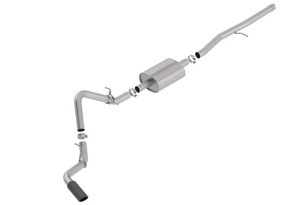 BORLA 140794BC S-Type Cat-Back Exhaust System 3 in. Into Muffler True Dual 4.0 in. x 11.50 in. Single Rolled Angle-Cut Tip Truck Side Exit Black Chrome S-Type Cat-Back Exhaust System