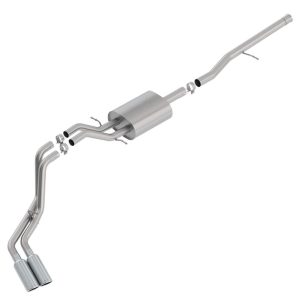 BORLA 140797 ATAK Cat-Back Exhaust System 2.75 in. Into Muffler 2.25 in. Out Incl. Muffler/Hardware/4 in. x 14 in. Single Rolled Angle-Cut Tip Truck Side Exit ATAK Cat-Back Exhaust System