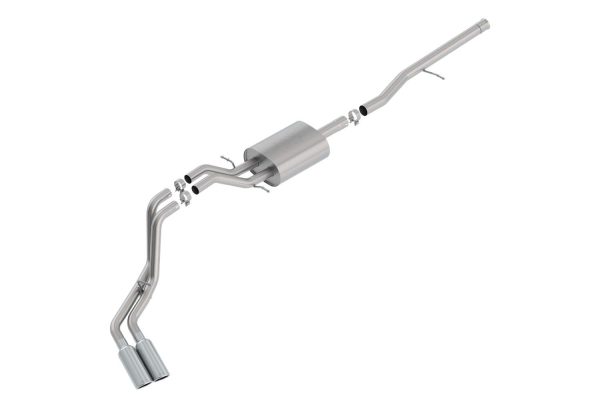 BORLA 140797 ATAK Cat-Back Exhaust System 2.75 in. Into Muffler 2.25 in. Out Incl. Muffler/Hardware/4 in. x 14 in. Single Rolled Angle-Cut Tip Truck Side Exit ATAK Cat-Back Exhaust System