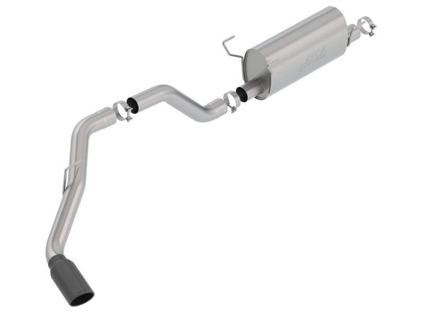 BORLA 140801BC S-Type Cat-Back Exhaust System 3.5 in. Pipe 5 in. Tip Single Round Rolled Angle Cut Black Chrome Truck Side Exit T-304 Stainless Steel S-Type Cat-Back Exhaust System