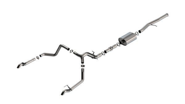 BORLA 140915 Cat-Back System for 2022-2023 Chevrolet Silverado 1500 ZR2/ GMC Sierra 1500 AT4X 6.2L V8 Automatic Transmission 4WD Crew Cab With Short Bed (5FT 9 INCH) 147.4 INCH Wheelbase. Turn Down Tail Pipes.