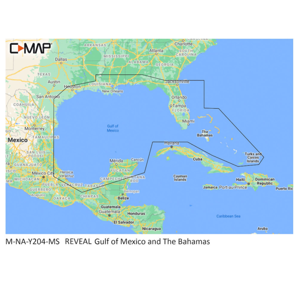 C-MAP MNAY204MS Reveal Coastal - Gulf of Mexico and The Bahamas, Map Card for Marine GPS Navigation