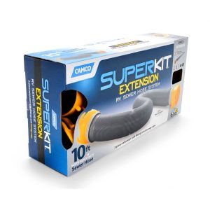 CAMCO 39663 SUPERKIT 10FT SEWER HOSE EXTENSION, 10 Foot Extended Length; 18 Mil HTS Vinyl; Gray Hose; With Pre Attached REVO Swivel Fittings/ 2 Hose Storage Caps