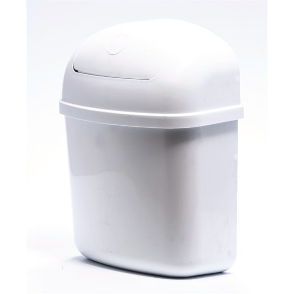 CAMCO 43961 RV Cabinet Mount Trash Can | Ideal for Tight Spaces in RVs, Boats, Dorms, Kitchens, Bathrooms, Laundry Rooms, and More | Spring-Top Lid | 3-Quart, White