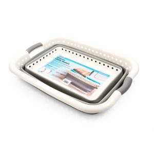 CAMCO 51903 Collapsible Utility Laundry Basket - Waterproof Design Easily Fits Into Compact Spaces | Great for Traveling, RVs, Trailers Camping, Dorms, Small Spaces and More -, White/Gray, Large