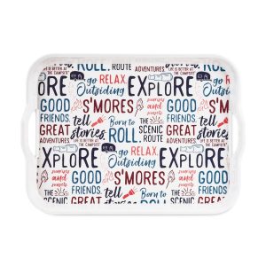 CAMCO 53486 Melamine RV Serving Tray | Features Camping/RV Themed Design | Great for Kitchen Prep, Picnics, Grilling, and More