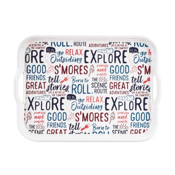 CAMCO 53486 Melamine RV Serving Tray | Features Camping/RV Themed Design | Great for Kitchen Prep, Picnics, Grilling, and More