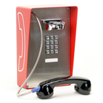 CEECO HOB-331-F-R Vandal Resistant Stainless Steel Panel Telephone with Chrome Tone Keypad & 32in. Armored Cord Black Handset RED Housing