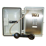CEECO WPP-331-F-M-G Weatherproof Stainless Steel Panel Telephone w/ Chrome Tone Dial Keypad Standard Operation 18in. Armored Cord Handset & 301-592 Magnetic Hook Switch Gray Cast Aluminum Housing w/ in. TELEPHONEin. on Door