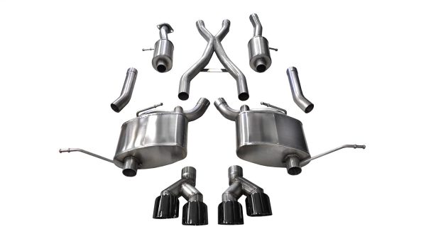 CORSA 14984BLK 2.5IN Cat-Back Twin 4.0 IN Tips (14984) Sport Sound Level | 2014-21 Jeep Grand Cherokee 3.6L V6 (Quad) Black PVD