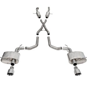 CORSA 21195 Exhaust System Kit; Sport Cat Back System; Stainless Steel; With Mufflers; 2-3/4 Inch Pipe Diameter; Dual Exhaust With Dual Exit; Dual Rear Exit; 4-1/2 Inch Polished Slash Cut Stainless Steel Tips