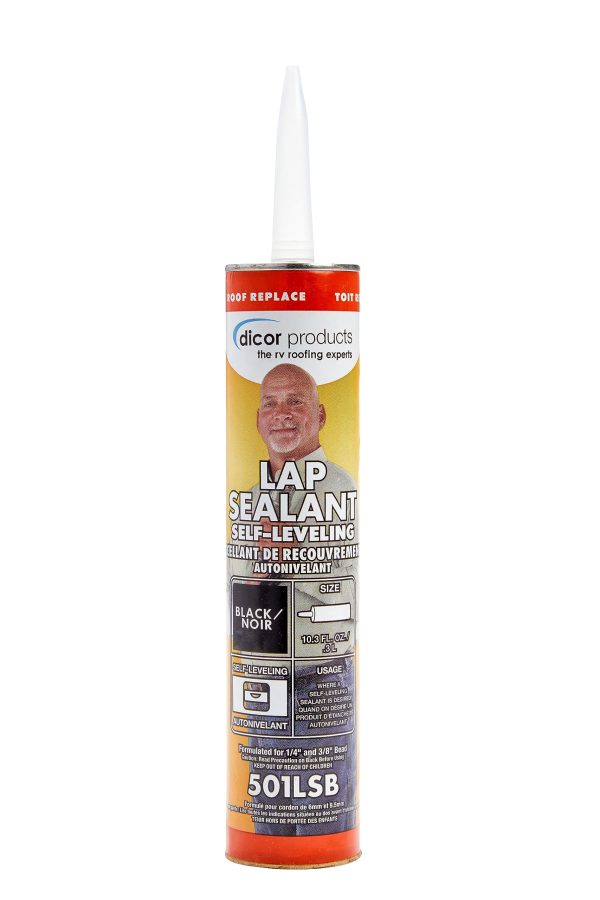 DICOR 501LSB-1 HAPS-Free Self-Leveling Lap Sealant for horizontal surfaces - 10.3 Oz, Black, Secure, Ideal for RV Roofing, Maintenance, Repair, Appliance Application
