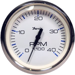 FARIA 33818 CHESAPEAKE WHITE SS 4 INCH TACHOMETER - 4,000 RPM (DIESEL - MAGNETIC PICK-UP)
