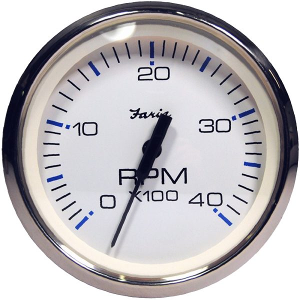 FARIA 33818 CHESAPEAKE WHITE SS 4 INCH TACHOMETER - 4,000 RPM (DIESEL - MAGNETIC PICK-UP)