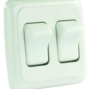 JR PRODUCTS 12015 305.1203 White Double SPST On-Off Switch with Bezel