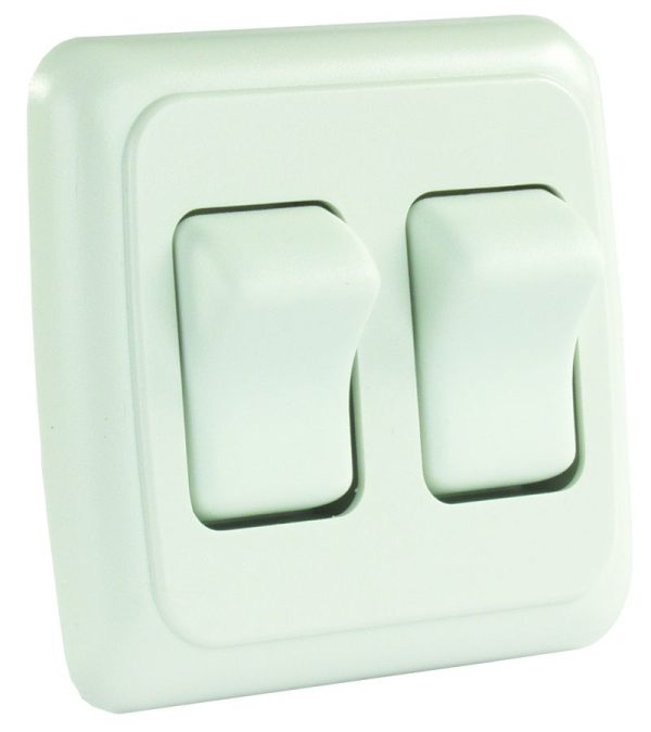 JR PRODUCTS 12015 305.1203 White Double SPST On-Off Switch with Bezel