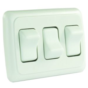 JR PRODUCTS 12025 White Triple SPST On-Off Switch with Bezel