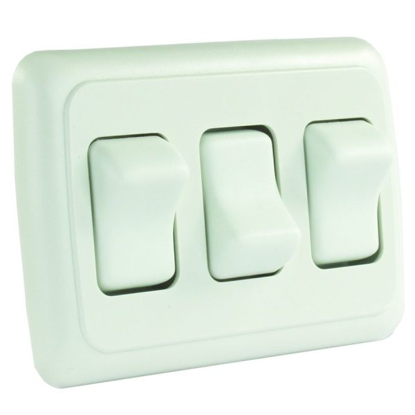 JR PRODUCTS 12025 White Triple SPST On-Off Switch with Bezel