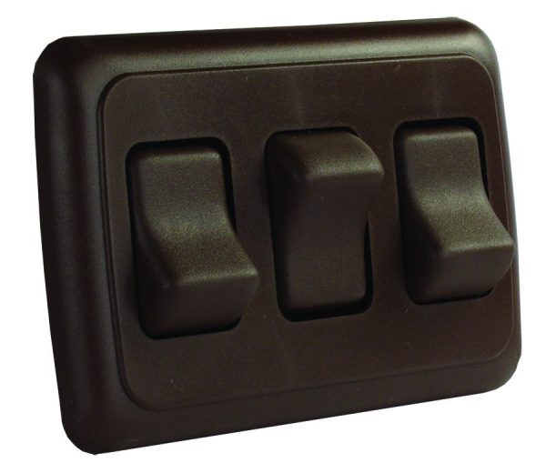 JR PRODUCTS 12155 305.1254 Brown Triple SPST On-Off Switch with Bezel