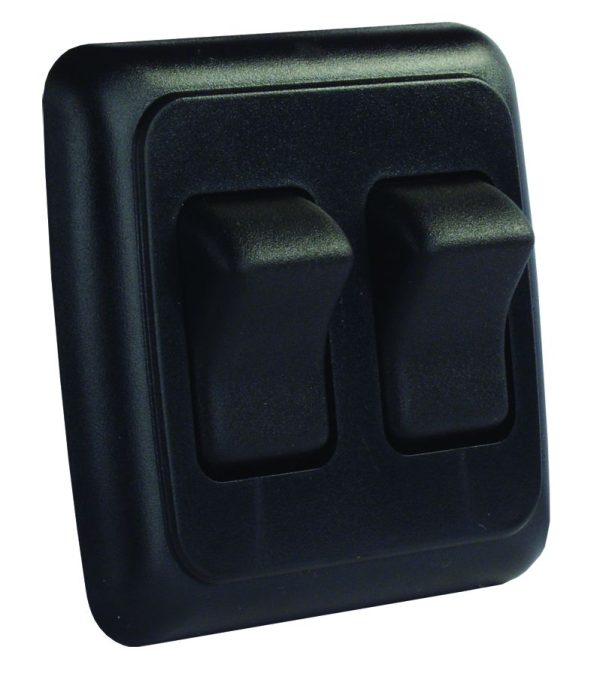 JR PRODUCTS 12235 Black Double SPST On-Off Switch with Bezel