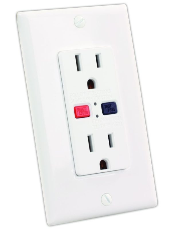 JR PRODUCTS 15005 White 120V/15 Amp GFCI Electrical Outlet