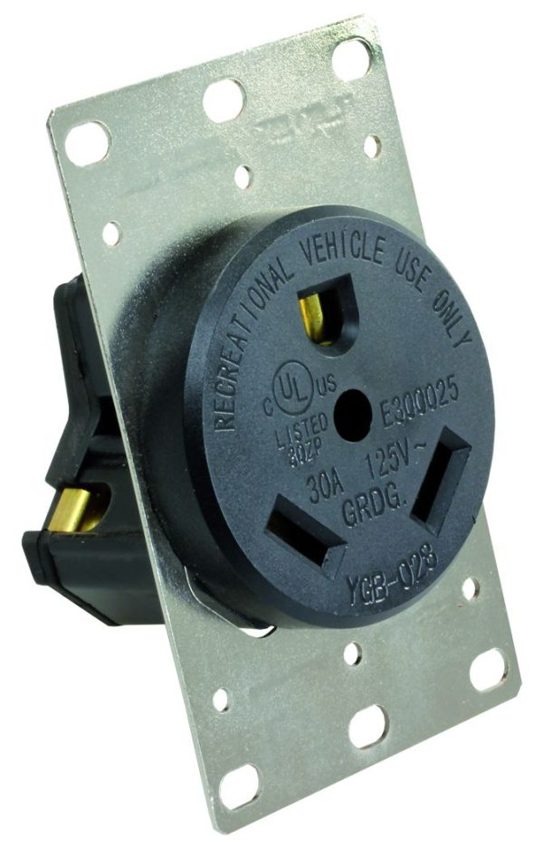 JR PRODUCTS 15075 30 Amp Receptacle with Mounting Plate