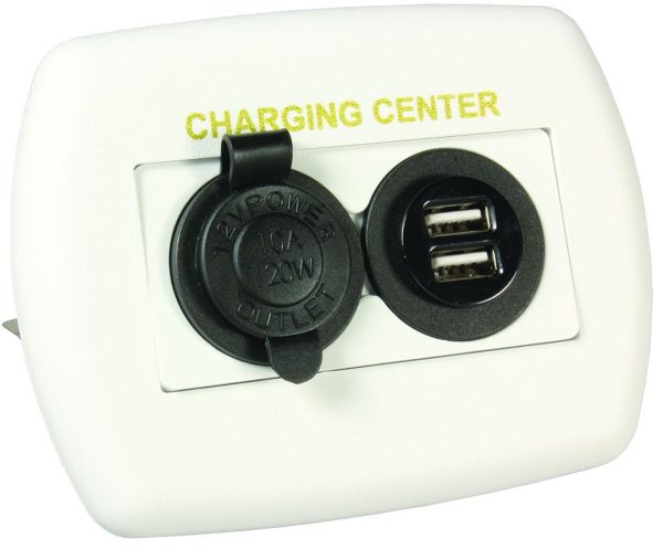 JR PRODUCTS 15085 12V/USB Charging Center - White