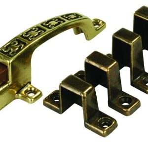 JR PRODUCTS 70485 Door Catch; Use To Keep Cabinet Doors Closed; With Decorative Handle/ Mounting Screws/ Strikes in 5/8 Inch/ 3/4 Inch/ 7/8 Inch/ 1 Inch Depth