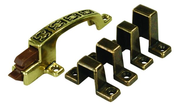 JR PRODUCTS 70485 Door Catch; Use To Keep Cabinet Doors Closed; With Decorative Handle/ Mounting Screws/ Strikes in 5/8 Inch/ 3/4 Inch/ 7/8 Inch/ 1 Inch Depth
