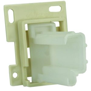 JR PRODUCTS 70715 Drawer Slide Socket; Fits 2.125 Inch Deep; 0.375 Inch x 1.090 Inch Track Opening; Question Mark Shape; Adjustable socket; With Mounting Screws