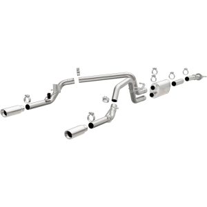MAGNAFLOW 19019 Cat-Back Performance Exhaust System - Street Series, Stainless Steel 3in Main Piping, Dual Split Rear Exit, Polished Finish 3.5in Exhaust Tip - Truck Performance Exhaust Kit