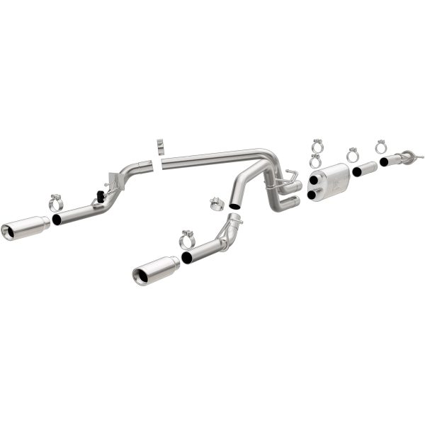 MAGNAFLOW 19019 Cat-Back Performance Exhaust System - Street Series, Stainless Steel 3in Main Piping, Dual Split Rear Exit, Polished Finish 3.5in Exhaust Tip - Truck Performance Exhaust Kit